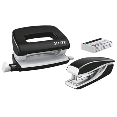 Leitz | Set Mini Locher und Mini Heftgerät NeXXt WOW, 2-teilig, schwarz