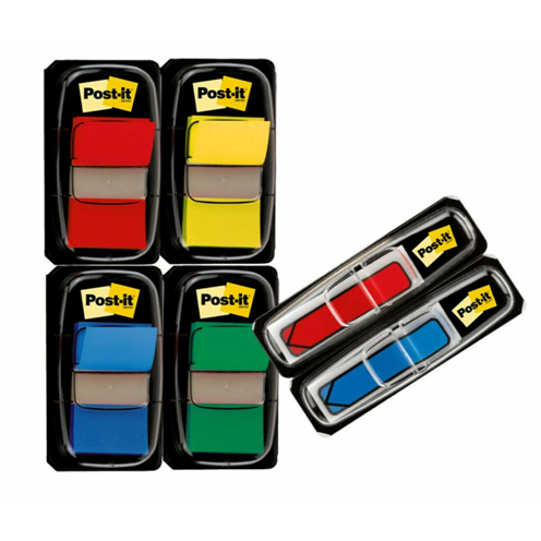 3M | Post-It Selbstklebende Fahne 7100238445, 6 Einlagen, in Blau, Grün, Rot, Gelb