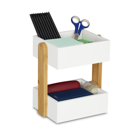 Relaxdays | Schreibtisch Organizer 10033012_49, 2 Fächer, Bambus, BxT 22,5x16,5 cm