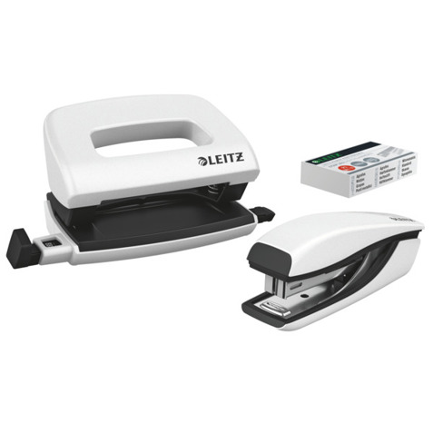 Leitz | NeXXt WOW Set, Mini-Locher, Mini-Heftgerät, weiß