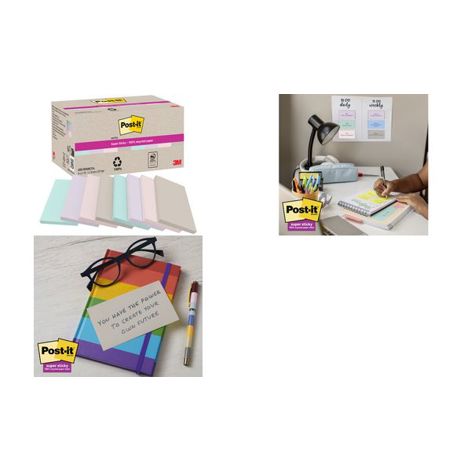 3M | Post-it Haftnotizen super sticky Recycling notes 655-RSS8COL, 76 x 127 mm, 8 Blöcke