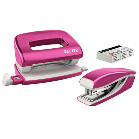 Leitz | Set Mini-Locher und Mini-Heftgerät NeXXt WOW, pink, Kartonverpackung