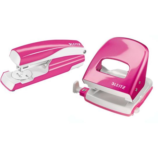 Leitz | Bürolocher + Tischheftgerät Wow SET, metallic-pink