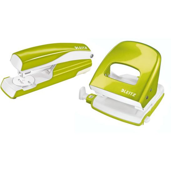 Leitz | Bürolocher + Tischheftgerät Wow SET, metallic-grün, 30 Blatt Heftleistung, 25 Blatt Lochleistung
