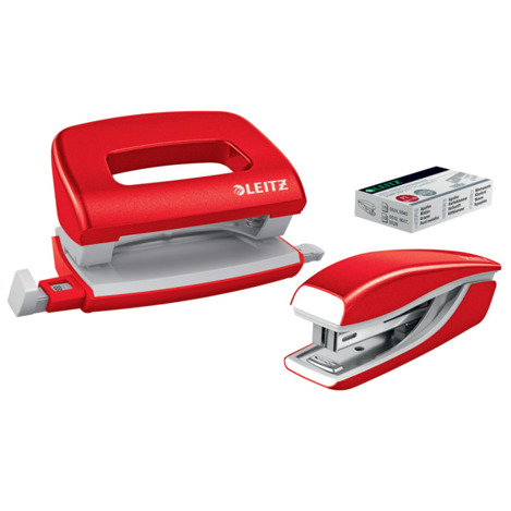 Leitz | Set Mini Locher Heftgerät NeXXt WOW, 2-teilig, rot