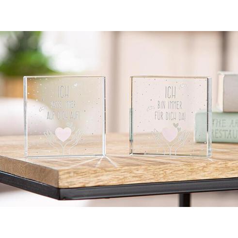 Gilde | Briefbeschwerer "Herzchen", Grau, quadratisch, Glas