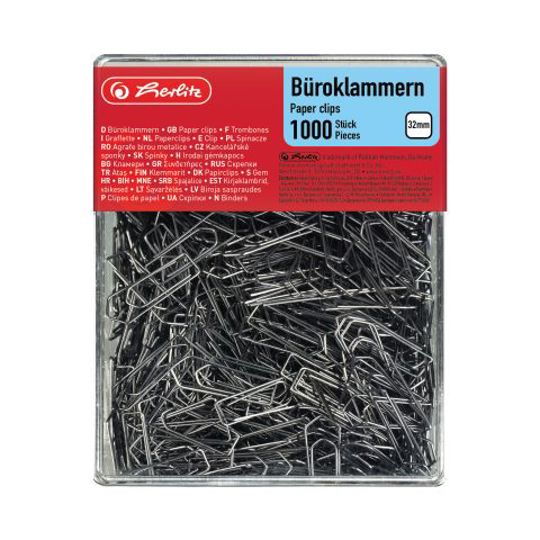 Herlitz | Büroklammer, 32mm, verzinkt, 1.000er Transparentbox