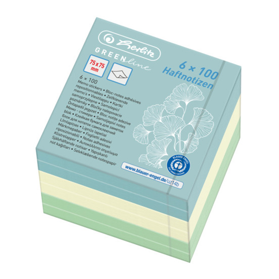 Herlitz | Haftnotizblock GREENline, 75x75 mm, farbig sortiert