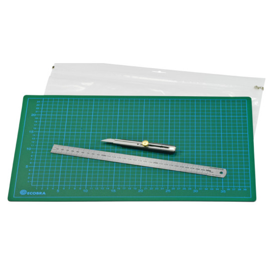 Ecobra | Hobby-Schneide-Set, 45x30 cm Schneideunterlage, 30 cm Lineal, Cutter